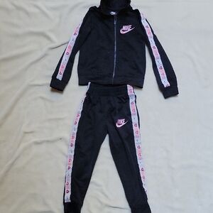 Nike Black Tracksuit with Pink and White Stripes